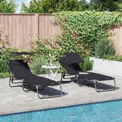 Składany leżak 2 pcs Czarny 190 x 57 x 81 cm oxford