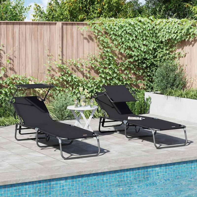Składany leżak 2 pcs Czarny 190 x 57 x 81 cm oxford