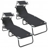 Składany leżak 2 pcs Czarny 190 x 57 x 81 cm oxford