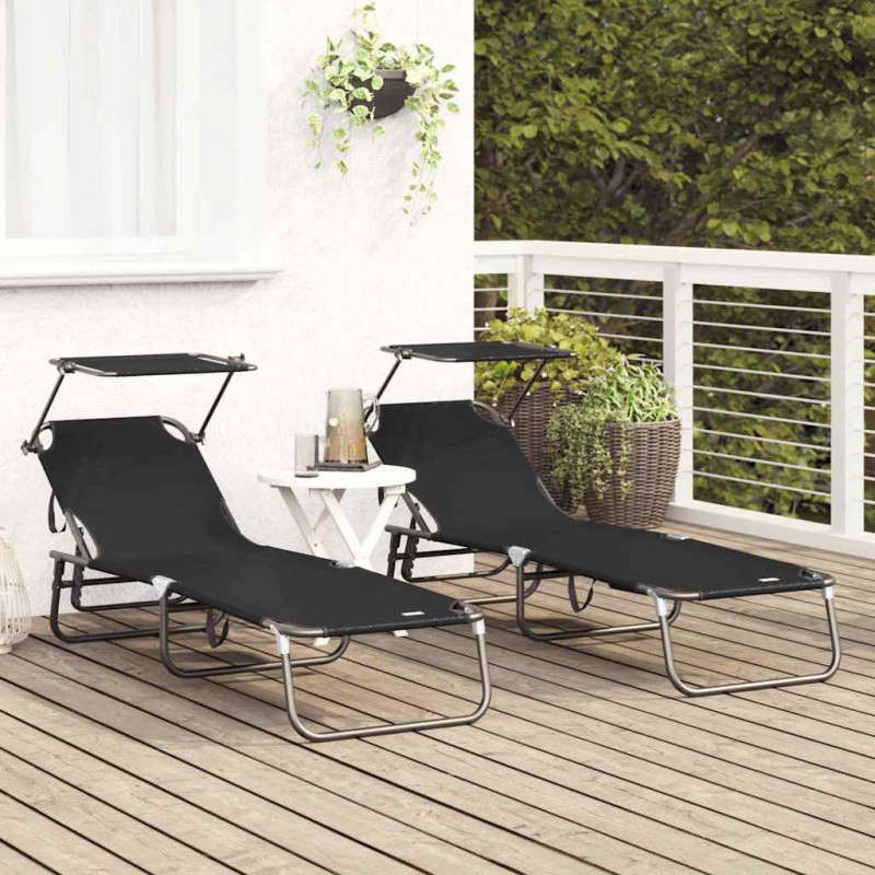 Składany leżak 2 pcs Czarny 190 x 57 x 81 cm oxford