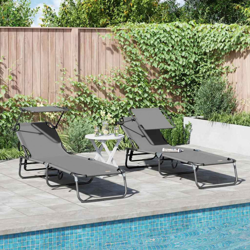 Składany leżak 2 pcs Szary 190 x 57 x 81 cm oxford