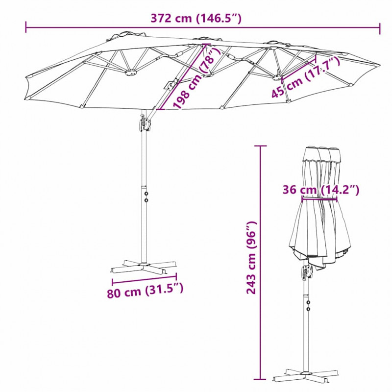 Parasol plażowy Bordeaux Czerwony 372 x 198 x 243 cm