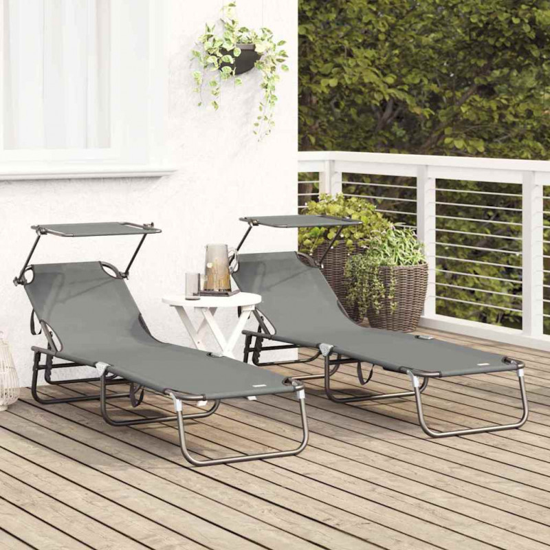 Składany leżak 2 pcs Szary 190 x 57 x 81 cm oxford