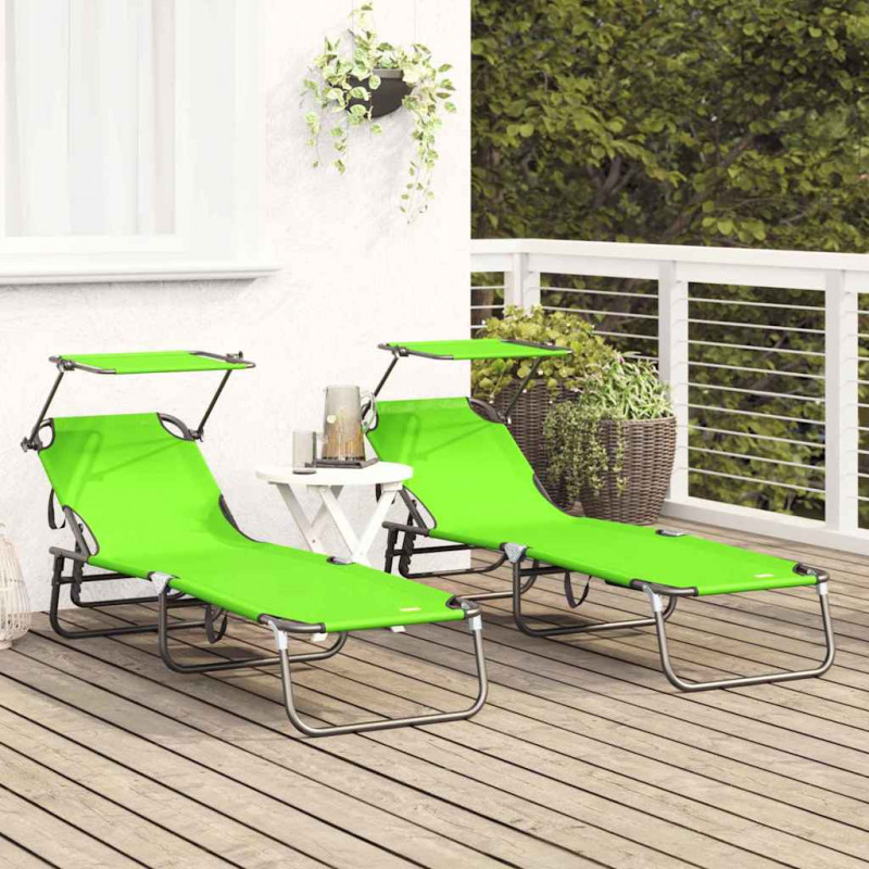 Składany leżak 2 pcs Zielony 190 x 57 x 81 cm oxford