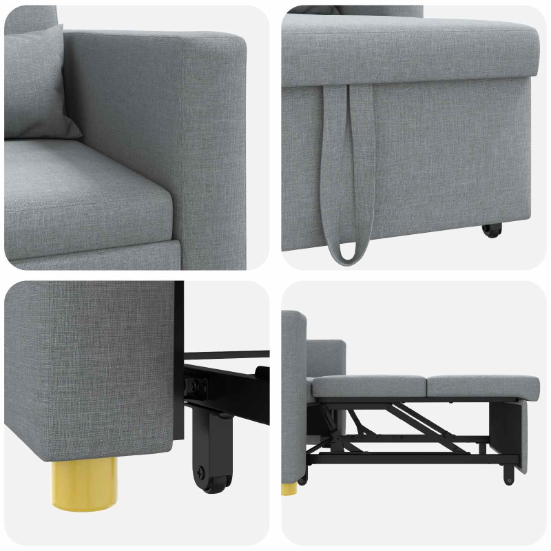 Rozkładana sofa jednoosobowa Jasnoszary 90 x 165 x 87 cm