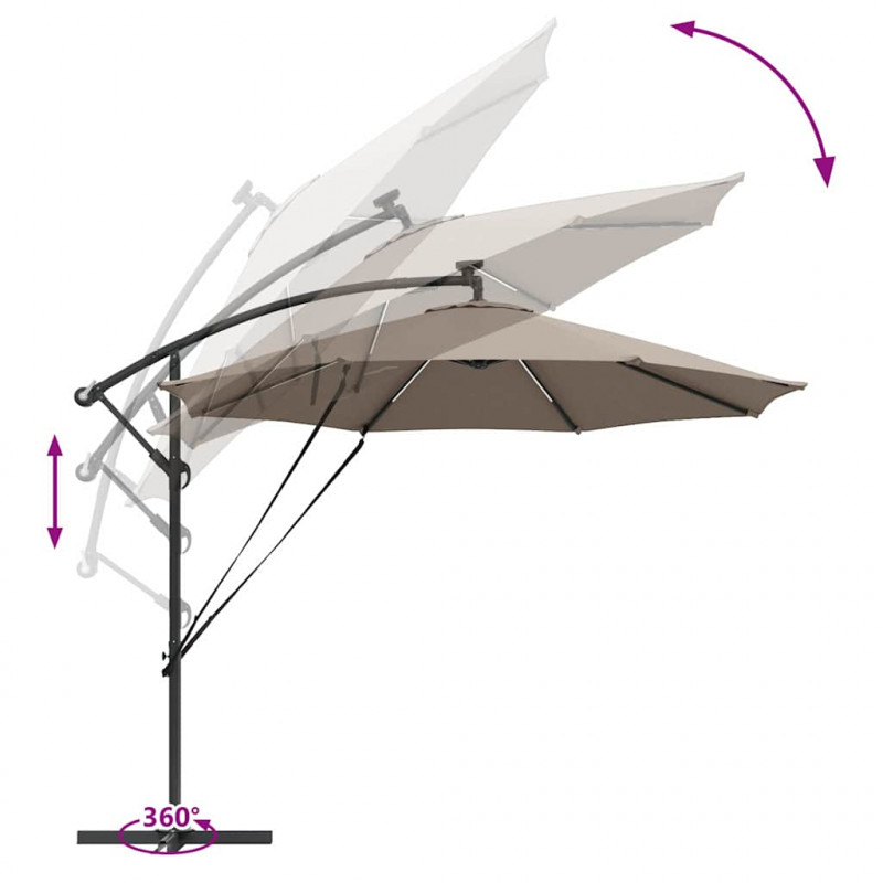 Parasol plażowy Ze LED Lights Ciemnoszary 294 x 294 x 248 cm