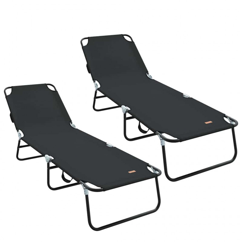 Składany leżak 2 pcs Czarny 188 x 57 x 86,5 cm Poliester