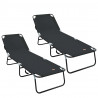 Składany leżak 2 pcs Czarny 188 x 57 x 86,5 cm Poliester