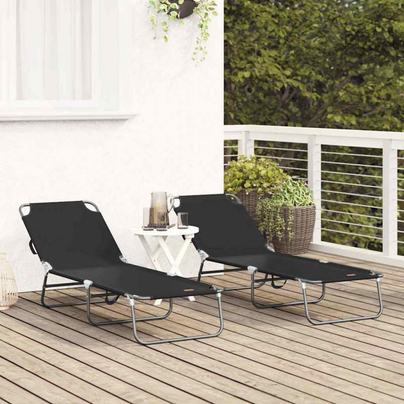 Składany leżak 2 pcs Czarny 188 x 57 x 86,5 cm Poliester