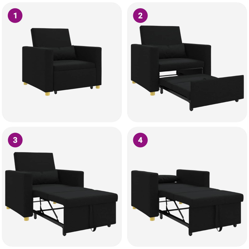 Rozkładana sofa jednoosobowa Czarny 90 x 165 x 87 cm tkanina