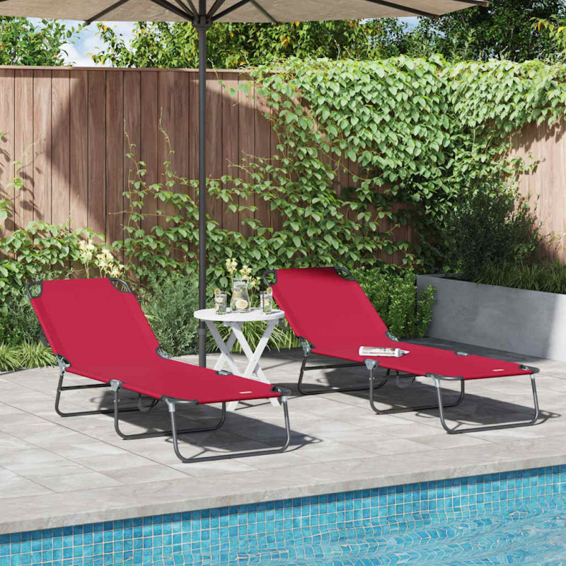 Składany leżak 2 pcs Czerwony 188 x 57 x 86,5 cm Poliester