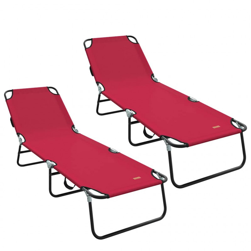 Składany leżak 2 pcs Czerwony 188 x 57 x 86,5 cm Poliester