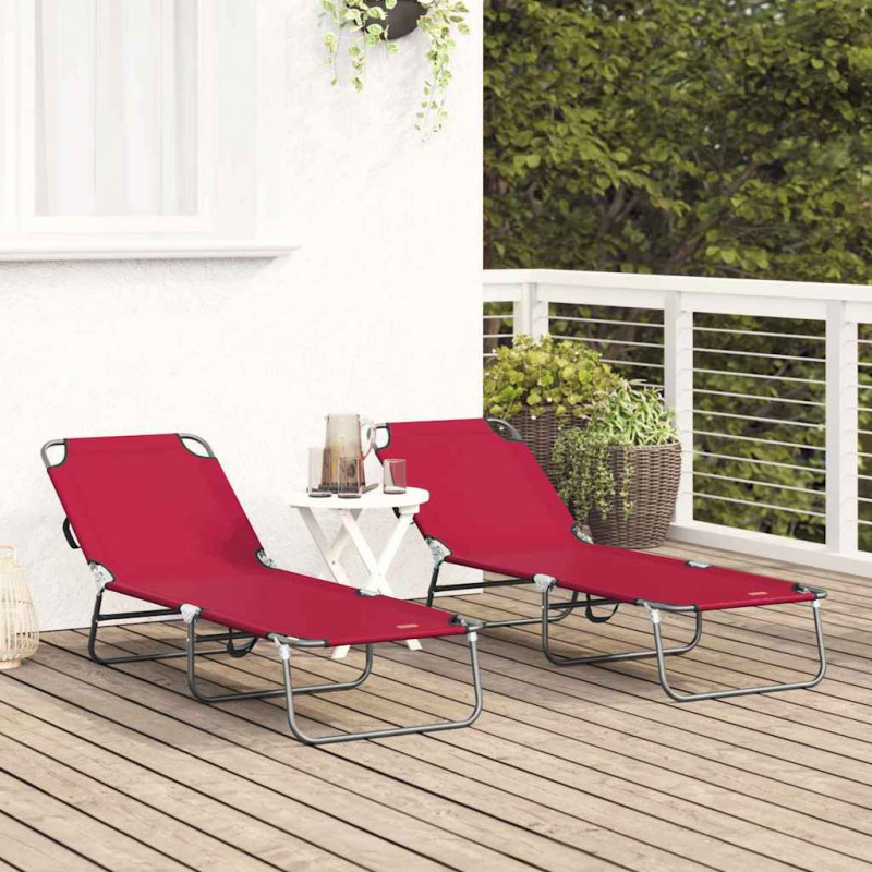 Składany leżak 2 pcs Czerwony 188 x 57 x 86,5 cm Poliester