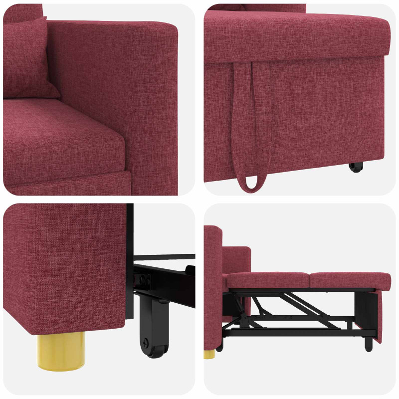 Rozkładana sofa jednoosobowa czerwone wino 90 x 165 x 87 cm