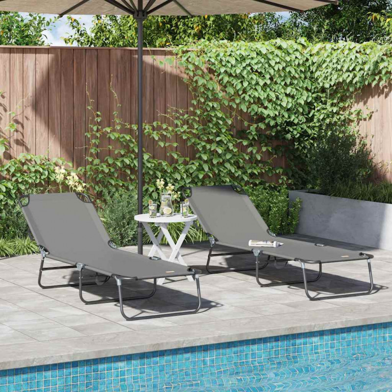 Składany leżak 2 pcs Szary 188 x 57 x 86,5 cm Poliester