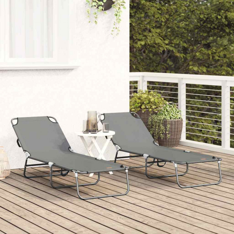 Składany leżak 2 pcs Szary 188 x 57 x 86,5 cm Poliester