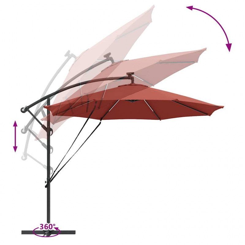 Parasol plażowy Ze LED Lights terakota 294 x 294 x 248 cm