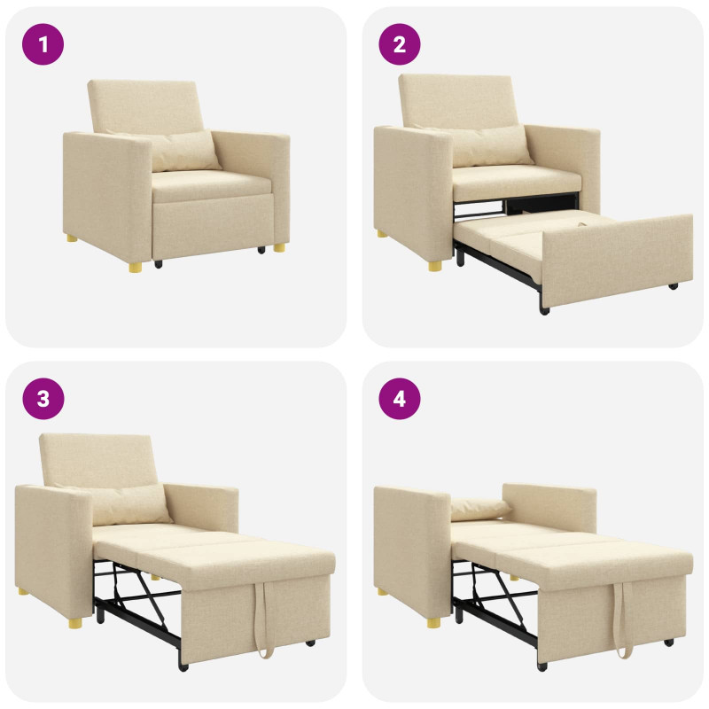 Rozkładana sofa jednoosobowa Kremowy 90 x 165 x 87 cm tkanina