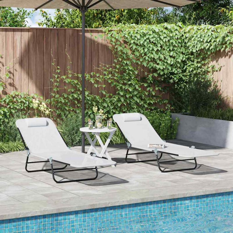 Składany leżak 2 pcs Kremowy 182 x 55 x 85,5 cm Textilene