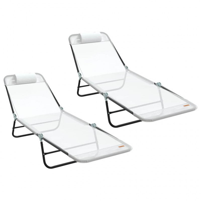 Składany leżak 2 pcs Kremowy 182 x 55 x 85,5 cm Textilene