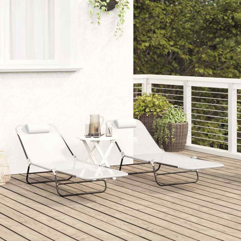 Składany leżak 2 pcs Kremowy 182 x 55 x 85,5 cm Textilene