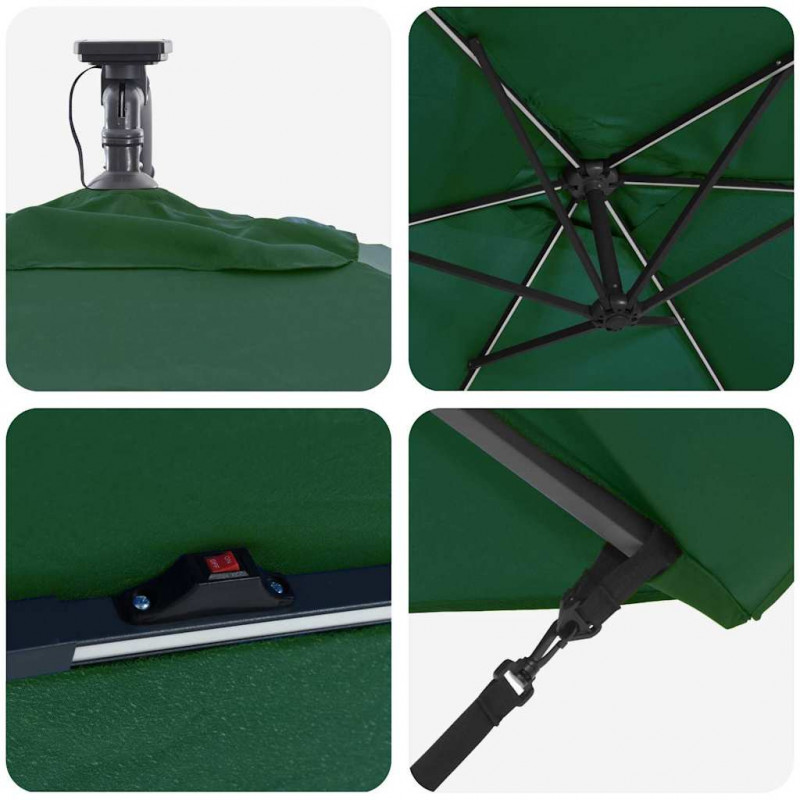 Parasol plażowy Ze LED Lights Zielony 294 x 200 x 270 cm