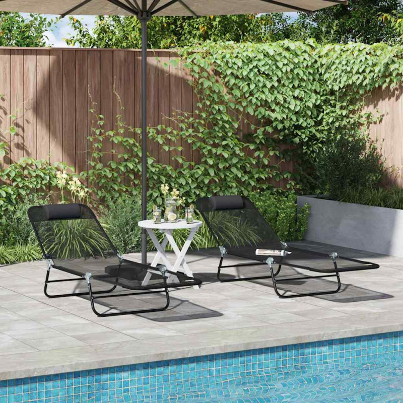 Składany leżak 2 pcs Czarny 182 x 55 x 85,5 cm Textilene