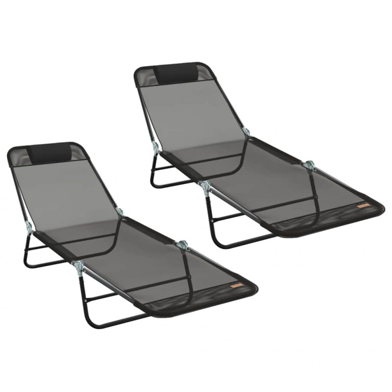 Składany leżak 2 pcs Czarny 182 x 55 x 85,5 cm Textilene