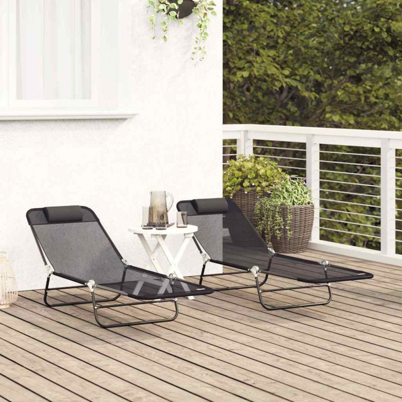 Składany leżak 2 pcs Czarny 182 x 55 x 85,5 cm Textilene