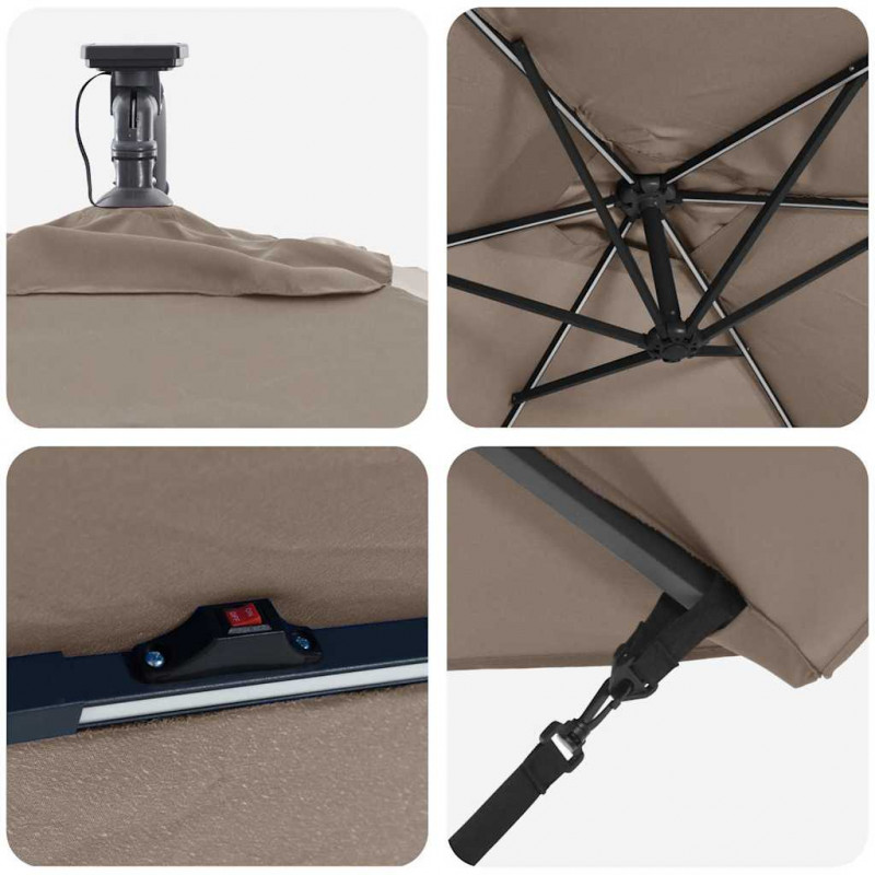 Parasol plażowy Ze LED Lights Ciemnoszary 294 x 200 x 270 cm