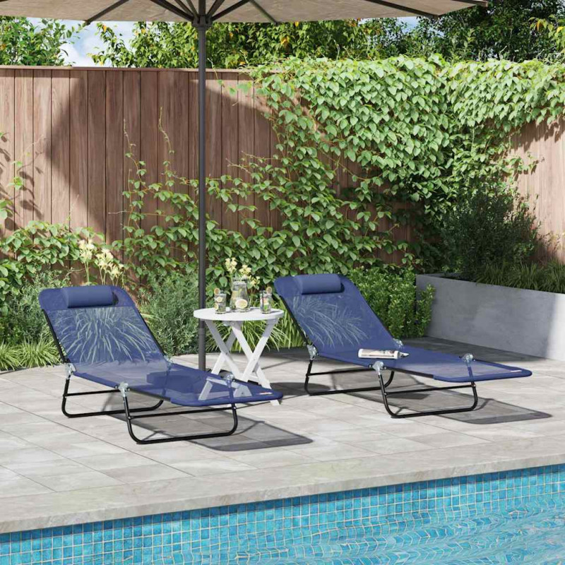 Składany leżak 2 pcs Granatowy 182 x 55 x 85,5 cm Textilene