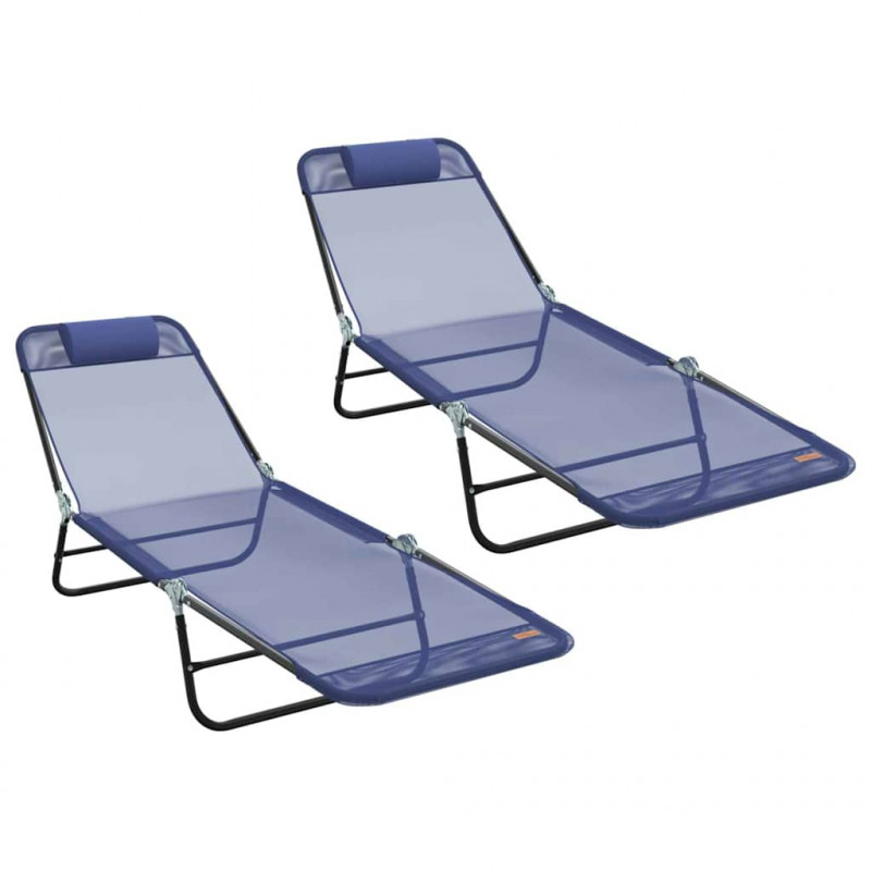 Składany leżak 2 pcs Granatowy 182 x 55 x 85,5 cm Textilene