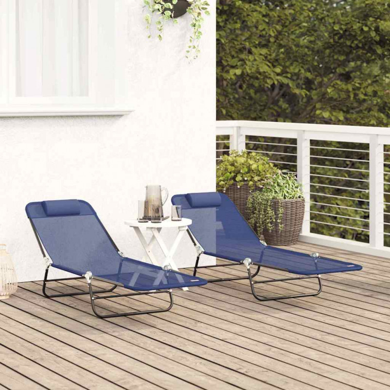 Składany leżak 2 pcs Granatowy 182 x 55 x 85,5 cm Textilene