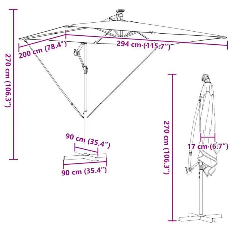 Parasol plażowy Ze LED Lights Niebieski azur 294 x 200 x 270 cm