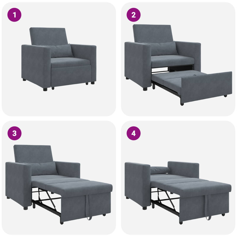 Rozkładana sofa jednoosobowa ciemno szary 90 x 165 x 87 cm