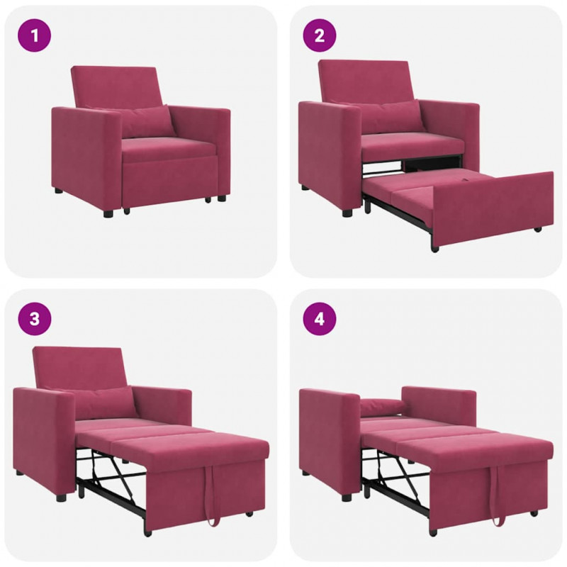 Rozkładana sofa jednoosobowa czerwone wino 90 x 165 x 87 cm
