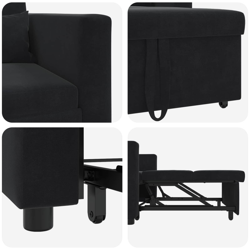 Rozkładana sofa jednoosobowa Czarny 90 x 165 x 87 cm Aksamit