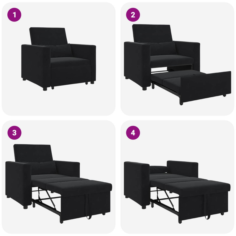 Rozkładana sofa jednoosobowa Czarny 90 x 165 x 87 cm Aksamit