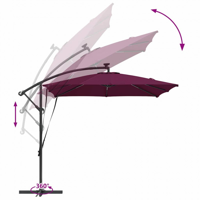 Parasol banana na wysięgniku Bordowy 249 x 249 x 250 cm