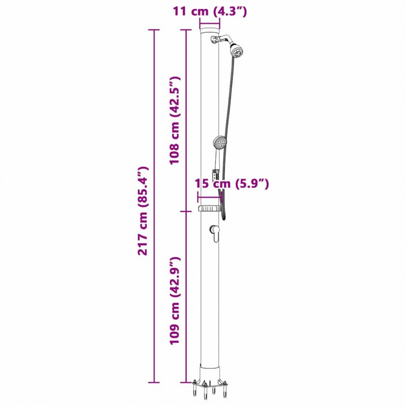 Prysznic słoneczny na świeżym powietrzu Czarny 217 cm