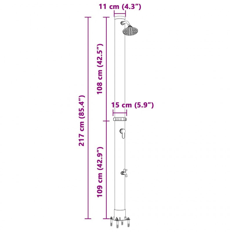 Prysznic słoneczny na świeżym powietrzu Czarny 217 cm