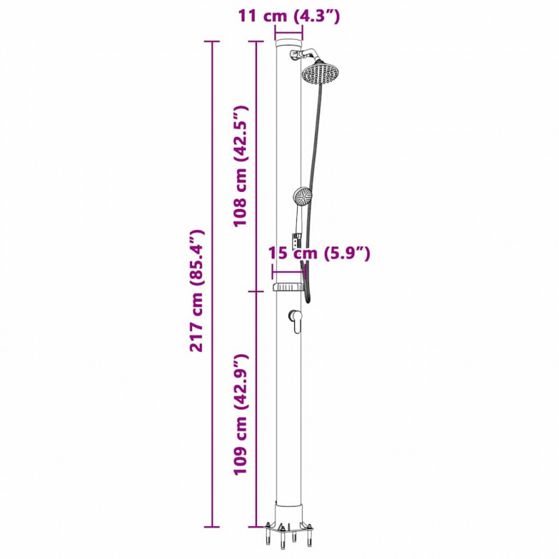 Prysznic słoneczny na świeżym powietrzu Czarny 217 cm