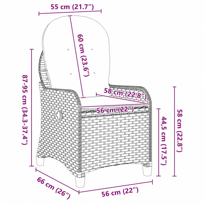 Fotel z funkcją relaksu Czarny 56 x 66 x 95 cm polirattan