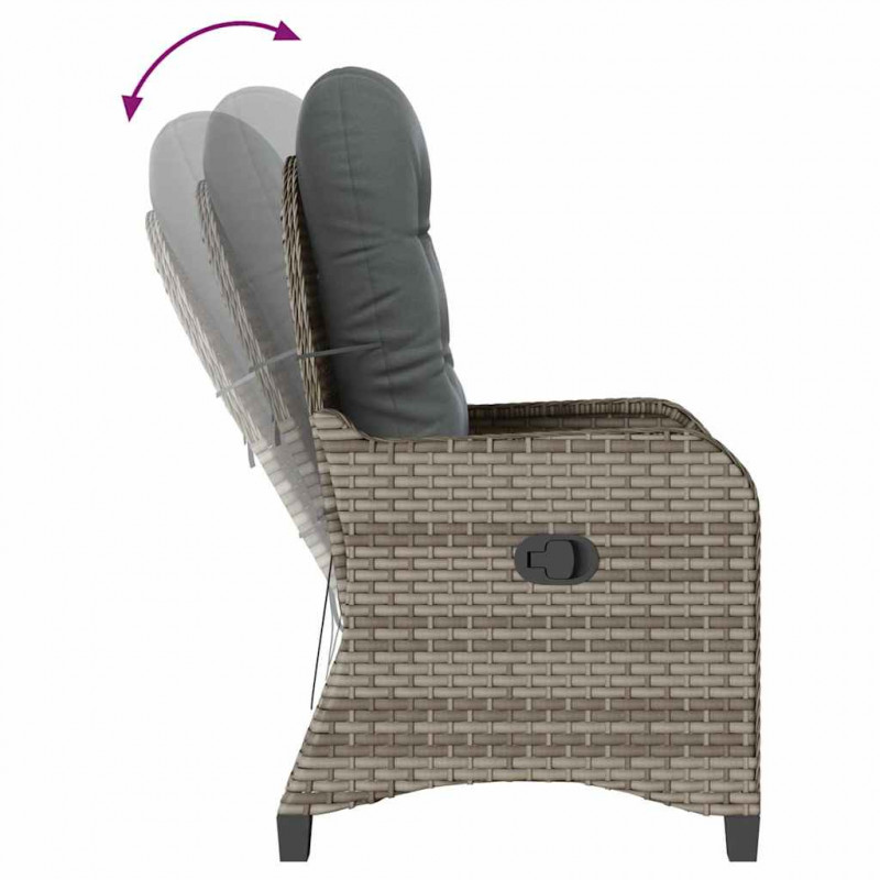 Fotel z funkcją relaksu Szary 56 x 66 x 95 cm polirattan