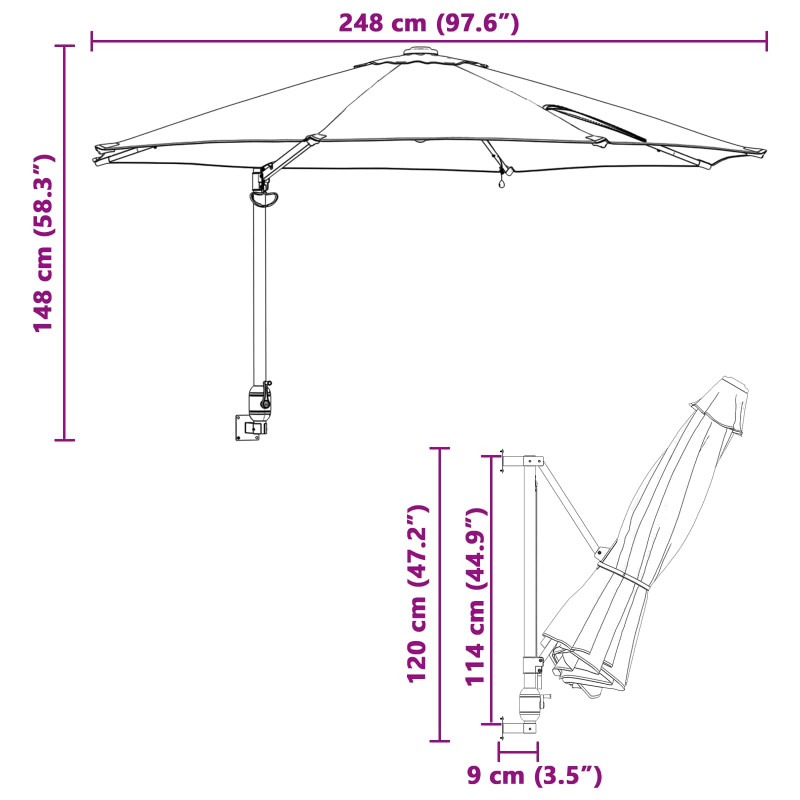 Parasolka ogrodowa Antracyt 248 x 248 x 148 cm Poliester i Stal