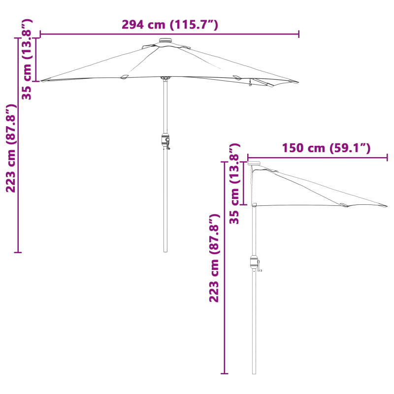 Parasolka ogrodowa Niebieski azur 294 x 150 x 223 cm