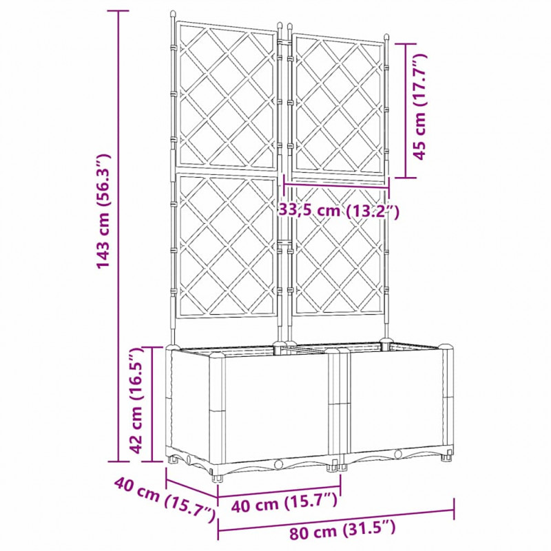 Doniczka ogrodowa 2 pcs Czarny 80 x 40 x 143 cm