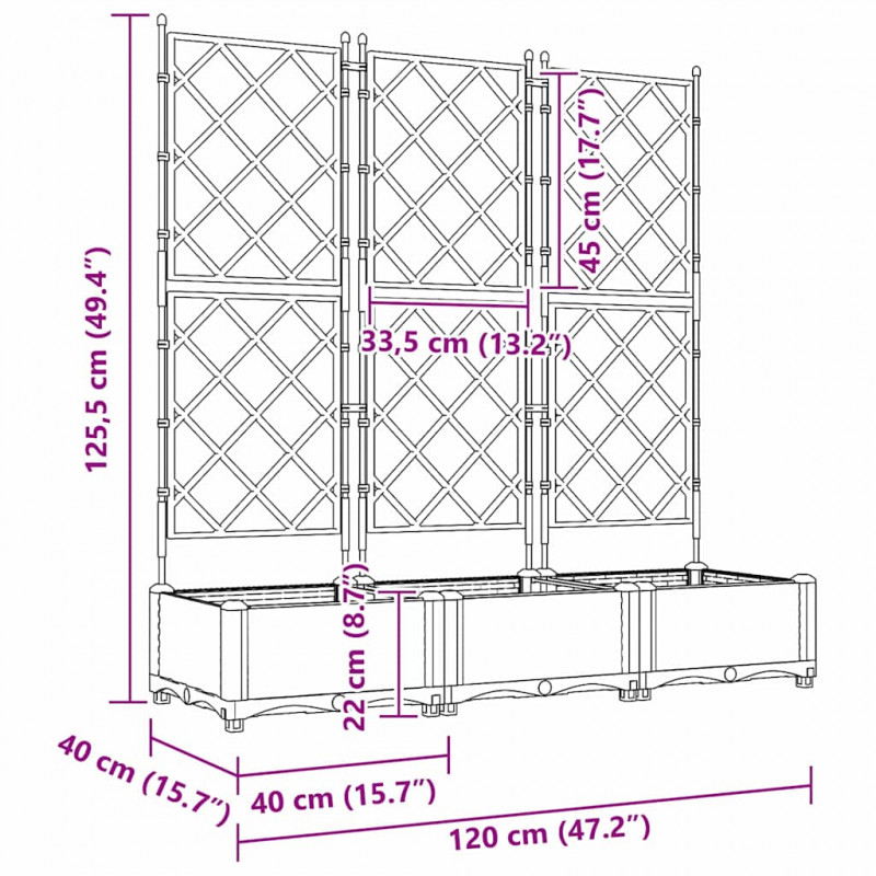 Doniczka ogrodowa 3 pcs Czarny 120 x 40 x 125,5 cm