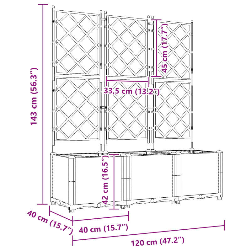 Doniczka ogrodowa 3 pcs Szary 120 x 40 x 143 cm