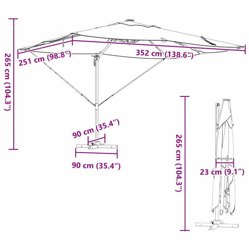Parasol plażowy Z blokadą Bordeaux Czerwony 352 x 251 x 265 cm